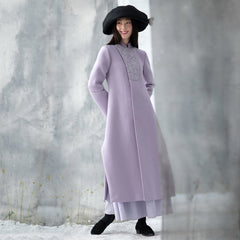 Luxury purple Woolen Coats trendy plus size side open long winter coat embroidery outwear TCT181116