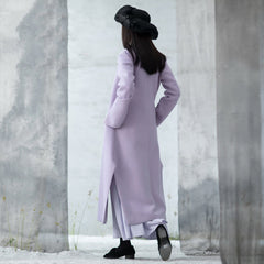 Luxury purple Woolen Coats trendy plus size side open long winter coat embroidery outwear TCT181116