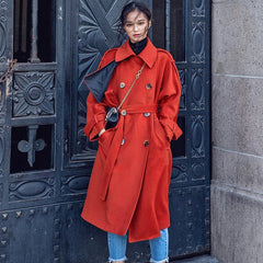 Luxury red Winter coat plus size Notched tunic Coat fine pockets tie waist coats TCT181016