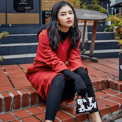 Luxury red Wool Coat casual Notched maxi coat women double breasted wool jackets TCT181016