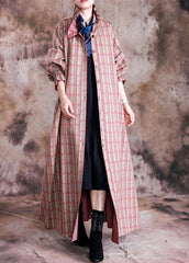 Luxury red plaid woolen coats trendy plus size trench coat fall Cinched coat TCT190910