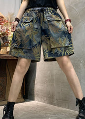 Modern Blue Cinched Print denim Summer hot pants BSNZK-LPTS211124