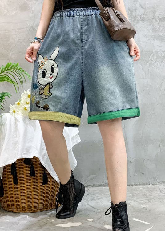 Modern Blue Embroideried denim Summer shorts BSNZK-LPTS211124