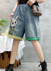 Modern Blue Embroideried denim Summer shorts BSNZK-LPTS211124