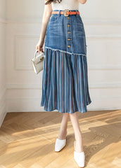 Modern Blue High Waist Sashes Asymmetrical Patchwork Cotton Denim Skirts Summer nz-SKTS220519