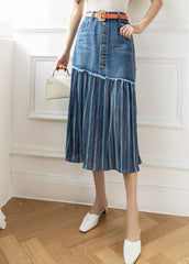 Modern Blue High Waist Sashes Asymmetrical Patchwork Cotton Denim Skirts Summer nz-SKTS220519