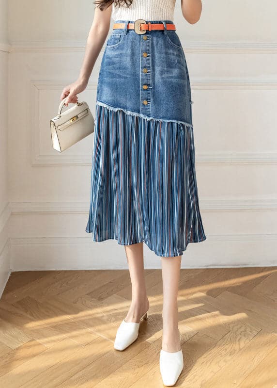 Modern Blue High Waist Sashes Asymmetrical Patchwork Cotton Denim Skirts Summer nz-SKTS220519