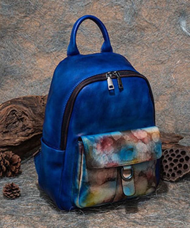 Modern Blue Print Paitings Calf Leather Backpack Bag BGS211230