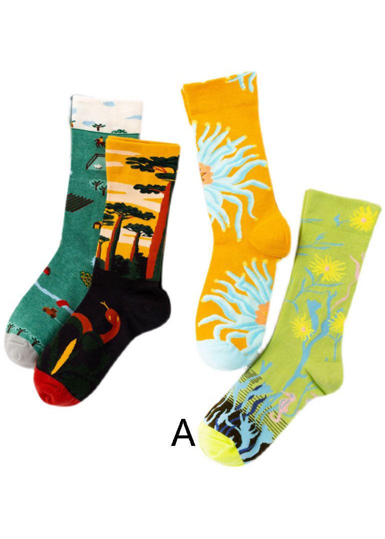 Modern Cartoon printing Jacquard Cotton Mid Calf Socks dylinoshop