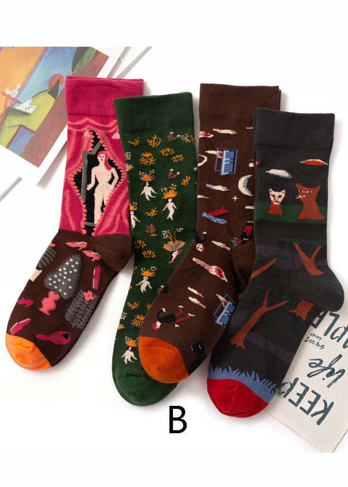 Modern Cartoon printing Jacquard Cotton Mid Calf Socks dylinoshop