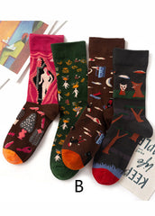 Modern Cartoon printing Jacquard Cotton Mid Calf Socks dylinoshop