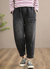 Modern Denim Black Jeans Stylish Spring Elastic Waist Photography Wild Trousers LPTS210203