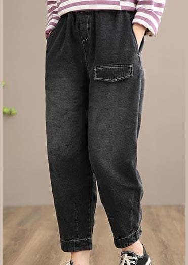 Modern Denim Black Jeans Stylish Spring Elastic Waist Photography Wild Trousers LPTS210203