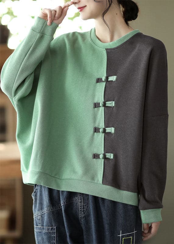 Modern Green Patchwork Cotton Sweatshirts Top Spring GK-LTP220111