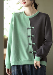 Modern Green Patchwork Cotton Sweatshirts Top Spring GK-LTP220111