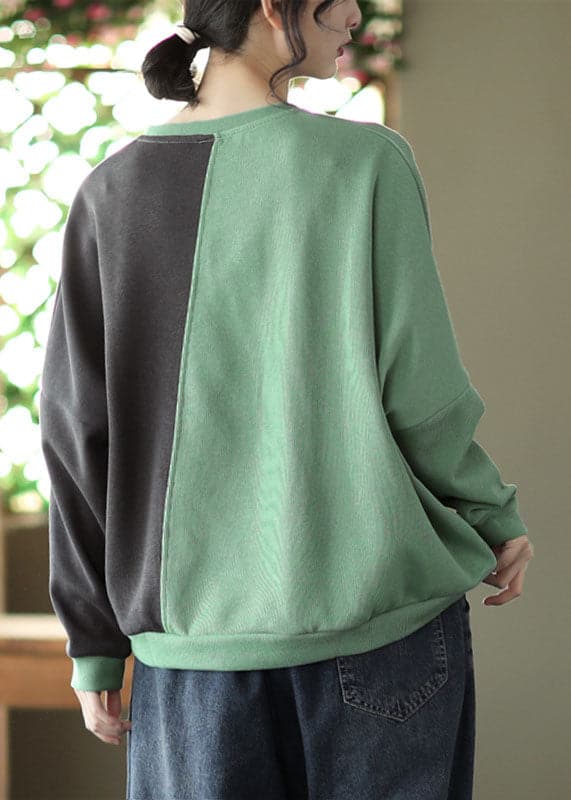 Modern Green Patchwork Cotton Sweatshirts Top Spring GK-LTP220111