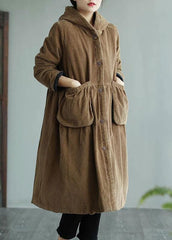 Modern Hooded Pockets Fashion Maxi Coat Khaki Daily Outwear TCT210101