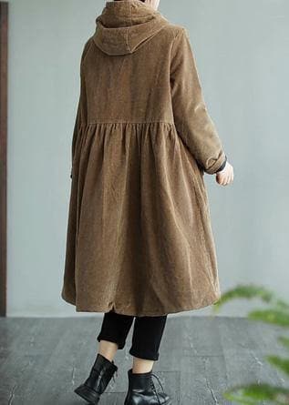 Modern Hooded Pockets Fashion Maxi Coat Khaki Daily Outwear TCT210101