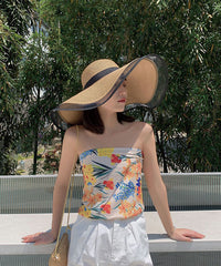 Modern Khaki Floppy Sun Hat Patchwork Organza dylinoshop