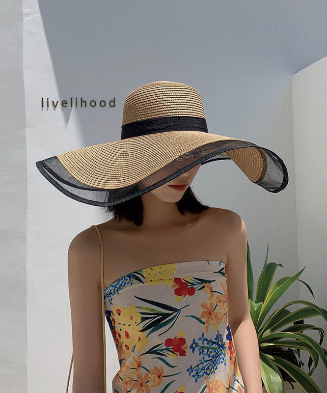 Modern Khaki Floppy Sun Hat Patchwork Organza dylinoshop