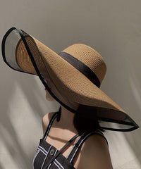 Modern Khaki Floppy Sun Hat Patchwork Organza dylinoshop