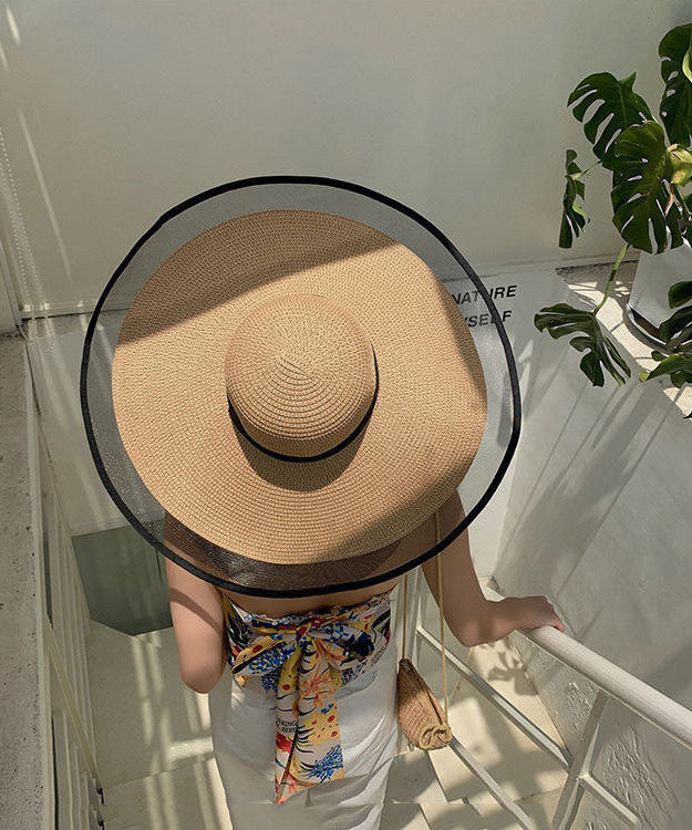 Modern Khaki Floppy Sun Hat Patchwork Organza dylinoshop