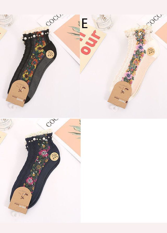 Modern Nail bead Ruffles Floral Cotton Ankle Socks dylinoshop