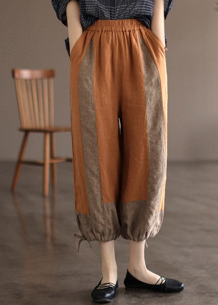 Modern Orange Pockets Patchwork Linen Lantern Pants Summer gk-CPTS220722