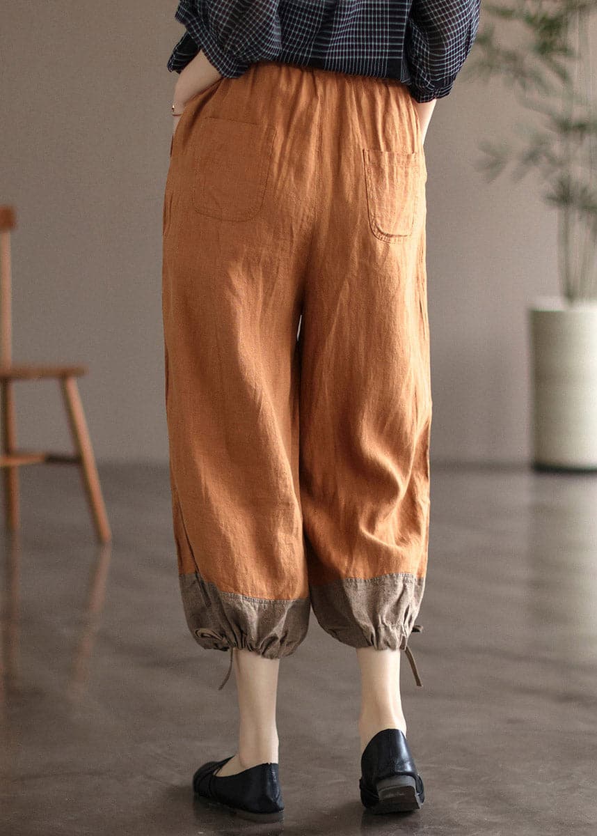 Modern Orange Pockets Patchwork Linen Lantern Pants Summer gk-CPTS220722