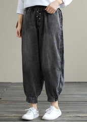 Modern Spring Wide Leg Pants Trendy Plus Size Denim Gray Sewing Elastic Waist Pockets Jeans LPTS210201