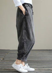 Modern Spring Wide Leg Pants Trendy Plus Size Denim Gray Sewing Elastic Waist Pockets Jeans LPTS210201