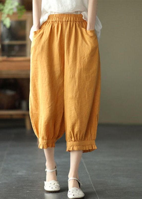 Modern Yellow Loose Ruffled Summer Casual Linen Pants GK-LPTS210810