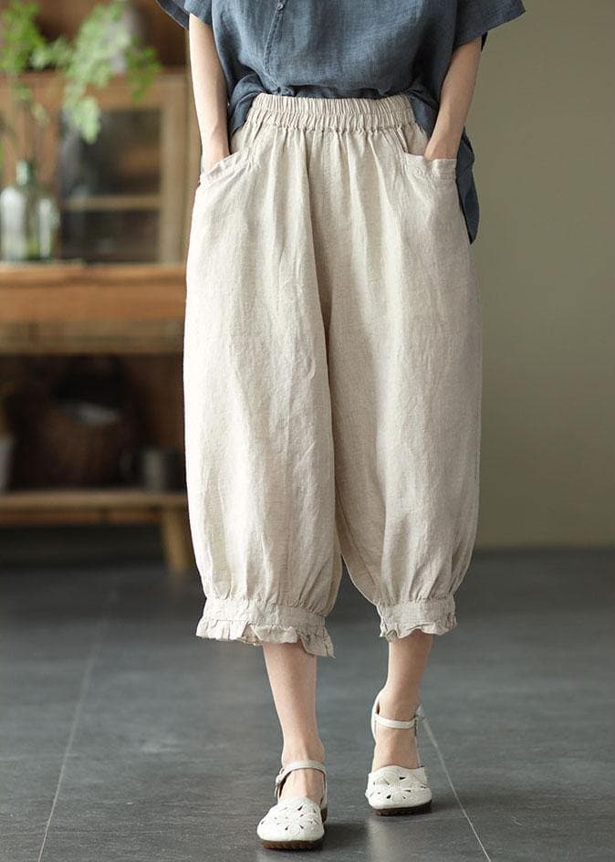 Modern Yellow Loose Ruffled Summer Casual Linen Pants GK-LPTS210810