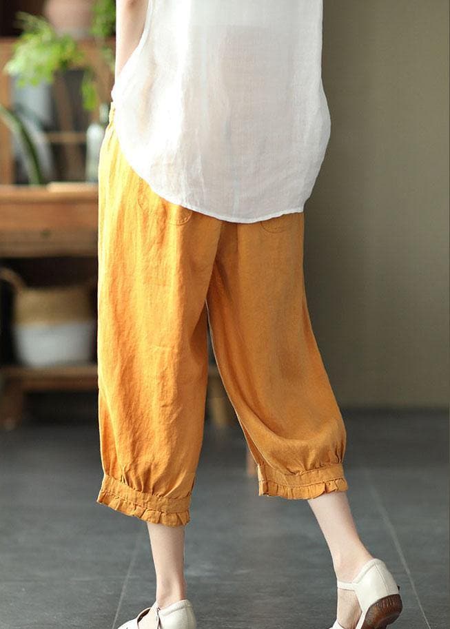 Modern Yellow Loose Ruffled Summer Casual Linen Pants GK-LPTS210810