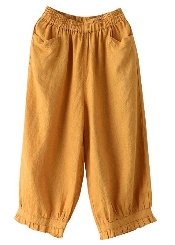 Modern Yellow Loose Ruffled Summer Casual Linen Pants GK-LPTS210810