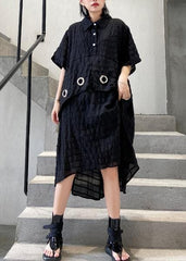 Modern black Cotton Tunic lapel low high design Midi summer Dress AT-SDM200617