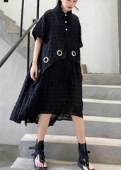 Modern black Cotton Tunic lapel low high design Midi summer Dress AT-SDM200617