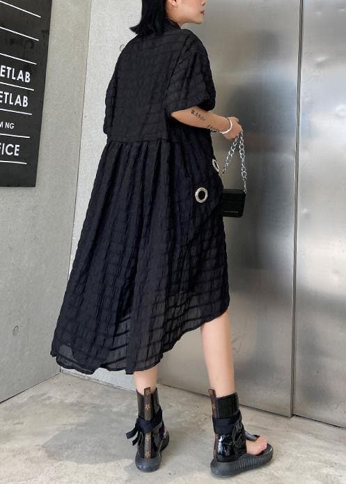 Modern black Cotton Tunic lapel low high design Midi summer Dress AT-SDM200617