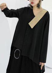 Modern black asymmetric cotton linen tops women v neck silhouette fall blouses AT-LTP190903