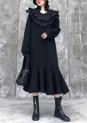 Modern black cotton quilting dresses Ruffled patchwork Maxi Dress AT-FDL191231