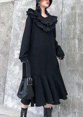 Modern black cotton quilting dresses Ruffled patchwork Maxi Dress AT-FDL191231