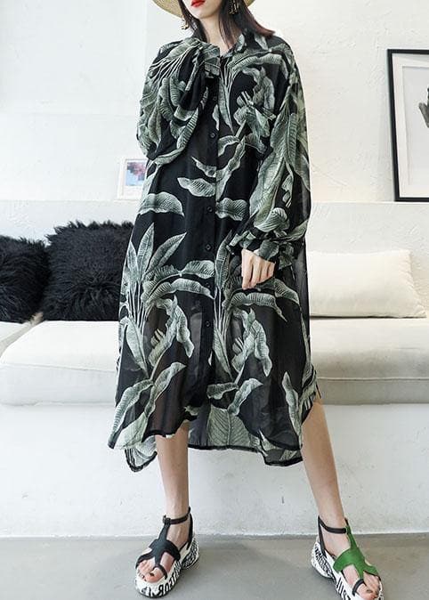 Modern black prints chiffon shirts side open Art sunscreen shirt dresses AT-SDL190717