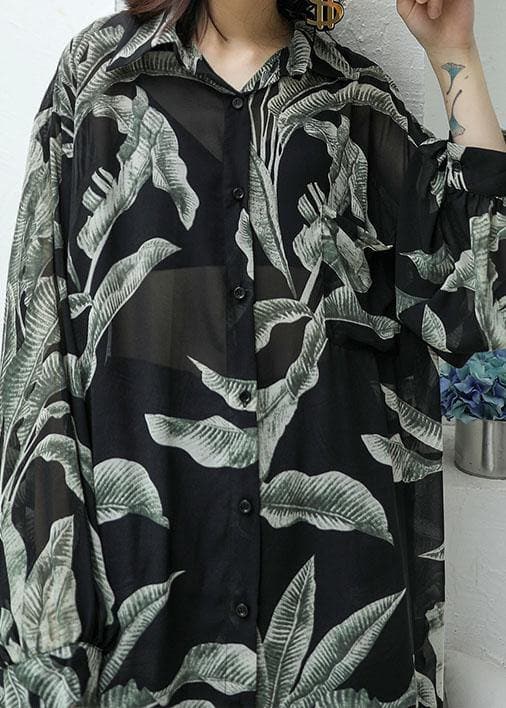 Modern black prints chiffon shirts side open Art sunscreen shirt dresses AT-SDL190717