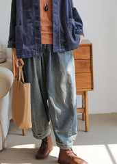 Modern denim blue pants oversize wide leg pants cotton Fabrics casual pants LPTS191209