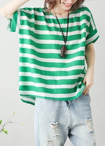 Modern o neck Batwing Sleeve cotton linen tops women blouses Christmas Gifts green striped blouses STP200409