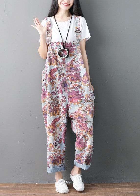 Modern pockets Print ripped denim Jumpsuit Spring dylinoshop