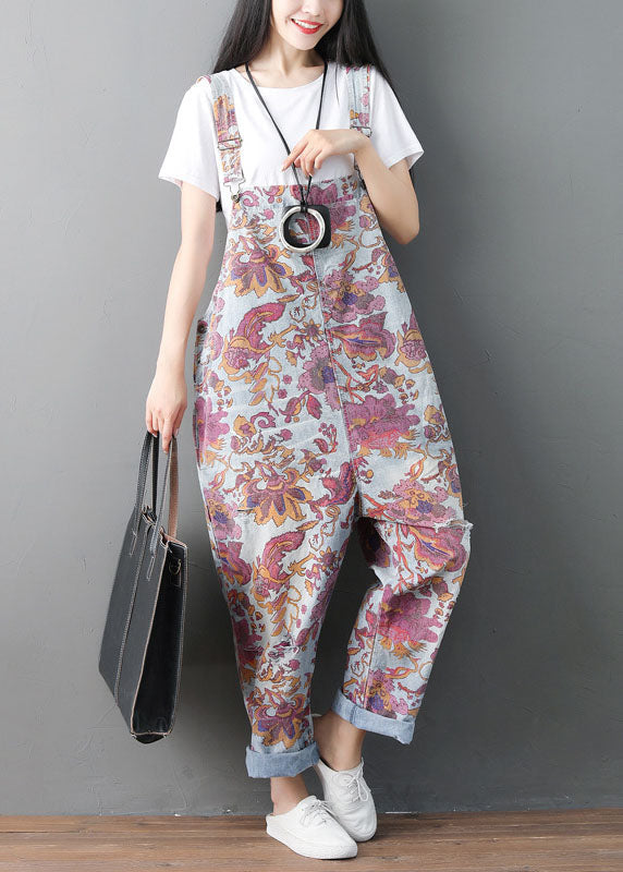 Modern pockets Print ripped denim Jumpsuit Spring dylinoshop