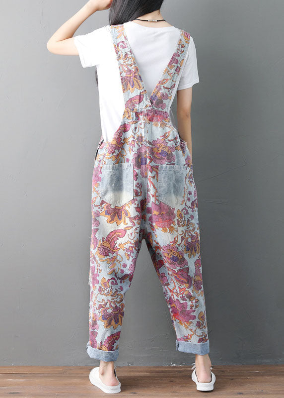 Modern pockets Print ripped denim Jumpsuit Spring dylinoshop