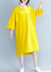 Modern yellow Cotton clothes For Women o neck half sleeve tunic Dress SDL200425