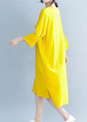 Modern yellow Cotton clothes For Women o neck half sleeve tunic Dress SDL200425